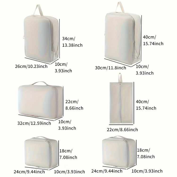 Durable Clothes Storage Bag, 6-Piece Compression Packing Cube, Travel Luggage and Clothing Organizer
