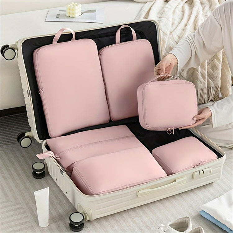 Durable Clothes Storage Bag, 6-Piece Compression Packing Cube, Travel Luggage and Clothing Organizer