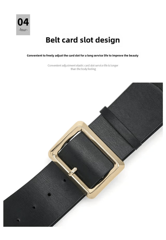 Vintage Womens Wide PU Leather Belt with Large Buckle Dress Belt