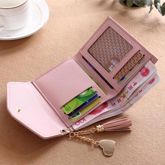 Fashion Women Wallet PU Leather Card Holder Wallet with Coin Purse Tassel Pendant
