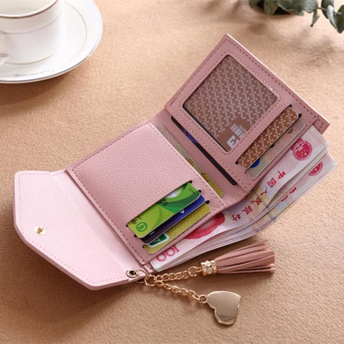 Fashion Women Wallet PU Leather Card Holder Wallet with Coin Purse Tassel Pendant