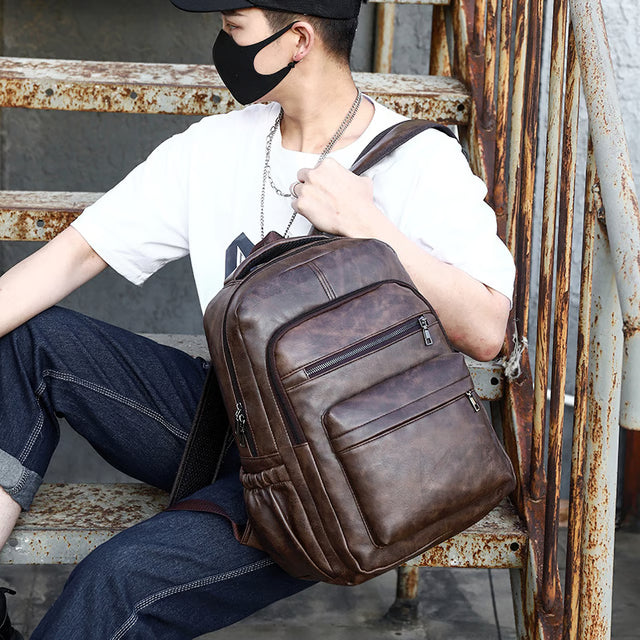 High Quality USB Charging Backpack, PU Leather Bag Pack, Large Laptop Backpacks, Men School Bag for Teenagers Boys