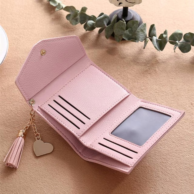 Fashion Women Wallet PU Leather Card Holder Wallet with Coin Purse Tassel Pendant