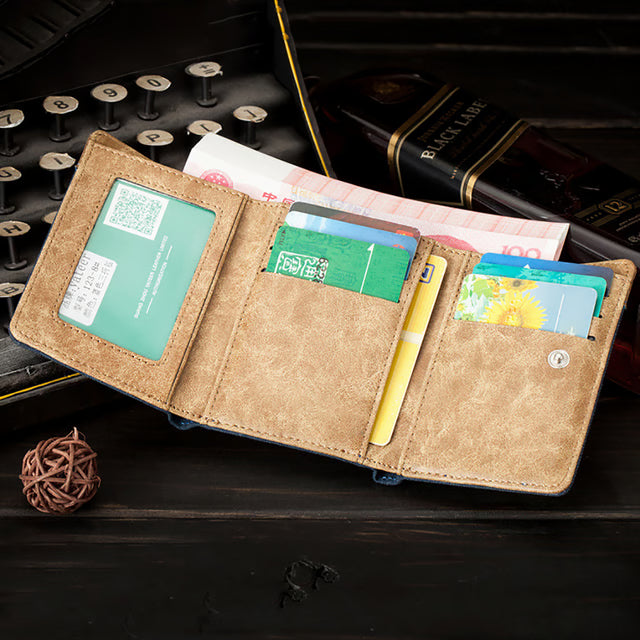 Handmade Men Short Wallet With Card Holders, Vintage Trifold Wallets For Men, Multi Slots Coin Purse Money Bag