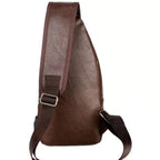 Multifunctional Casual PU Crossbody Bag with USB Charging, Men's Chest Bag for Daily Use