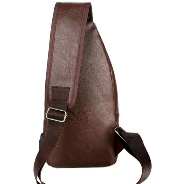 Multifunctional Casual PU Crossbody Bag with USB Charging, Men's Chest Bag for Daily Use