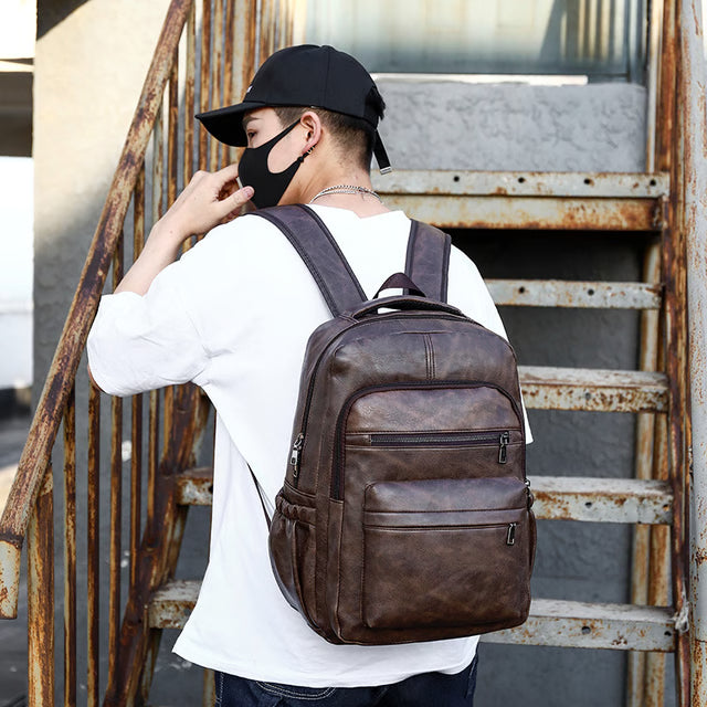 High Quality USB Charging Backpack, PU Leather Bag Pack, Large Laptop Backpacks, Men School Bag for Teenagers Boys