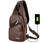 Multifunctional Casual PU Crossbody Bag with USB Charging, Men's Chest Bag for Daily Use