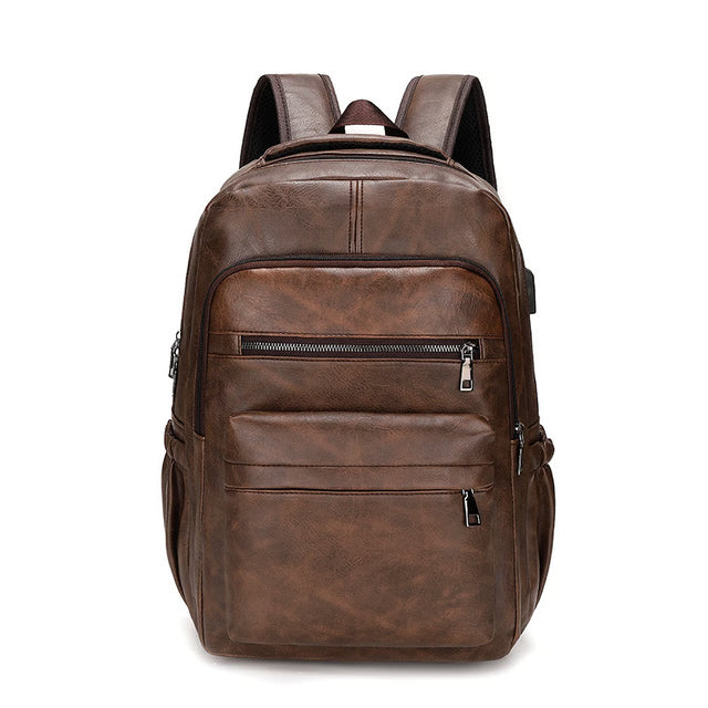 High Quality USB Charging Backpack, PU Leather Bag Pack, Large Laptop Backpacks, Men School Bag for Teenagers Boys