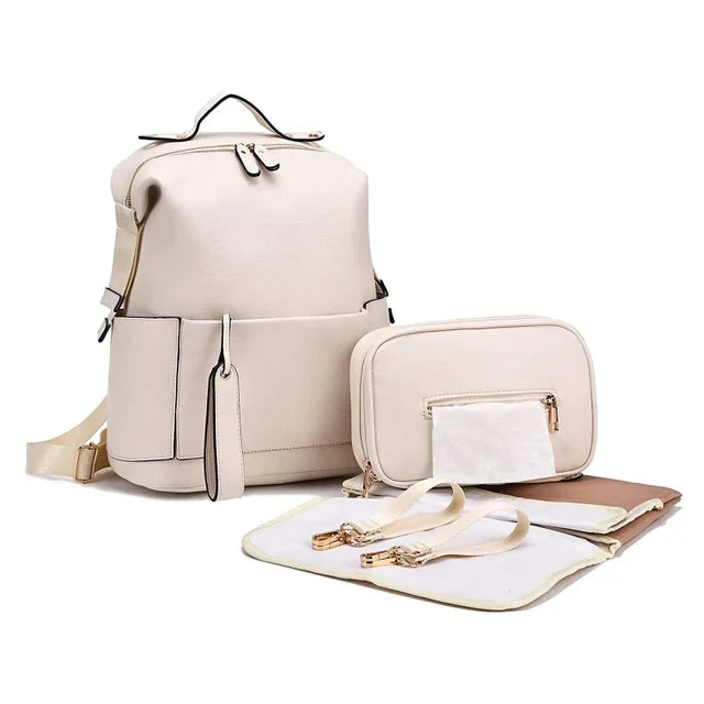 Multi-Function Leather Diaper Bags, Large Capacity Baby Bags for Baby Care, Changing Bags for Mom