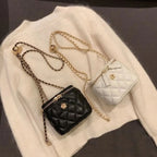 Luxury Mini Quilted Chain Crossbody Bag – Elegant Diamond-Check PU Leather Handbag